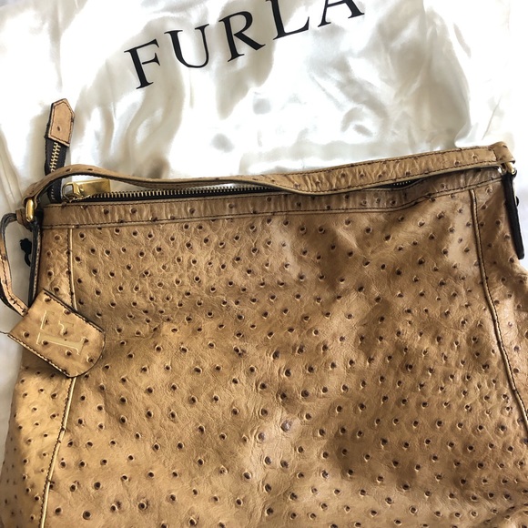 Furla Ostrich-Embossed Leather Satchel Bag - Picture 4 of 6
